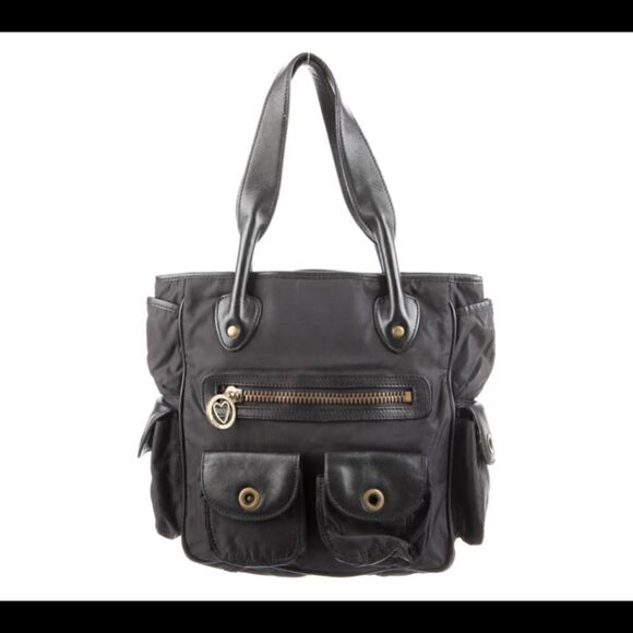 Moschino Black Nylon Handbag Leather Detailing VINTAGE Designer Luxury Italy - Picture 1 of 16